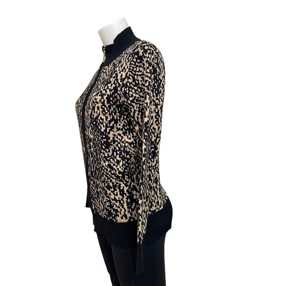 ANNE KLEIN Full Zip Knit Animal Print Cardigan Sweater High Neck Comfy sz Medium - Picture 2 of 11